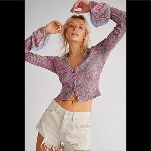 NWT Free People Amelia Printed Blouse Bell Sleeve Blouse $138 Size M or L